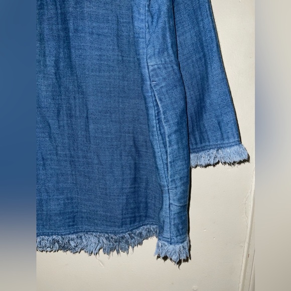 Soft Surroundings Plus size Chambray Fringe Blazer Jacket - Picture 7 of 8